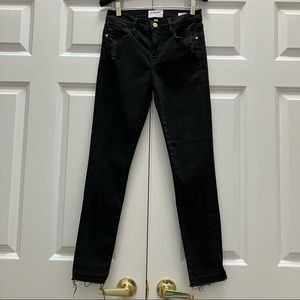 Frame Denim Le High Skinny Jeans Distressed Black Sabbath Wash Raw Split Hem 25